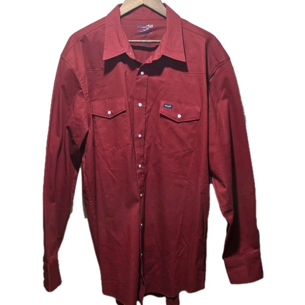 Wrangler Men's Western Shirt 2XT Long Sleeve Pearl Snap Button Advanced Comfort